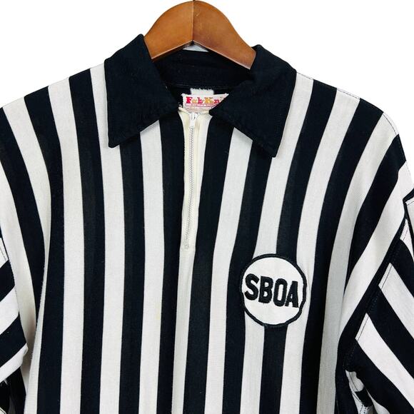 Vintage 80s Fab Knit Referee Jersey SBOA Black White Stripe - S - Picture 2 of 4
